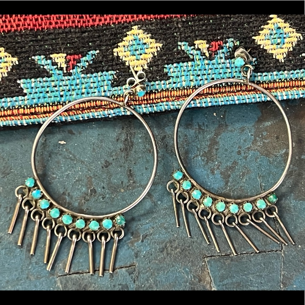 Turquoise Hoop Earrings with Silver Accents
